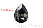 20x30mm Black Diamond Teardrop Sew-on Rhinestones w/ Metal Setting