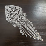 Inverted Heart Shape Rhinestone Applique with Rhinestone Fringe on Metal Setting, YH-214
