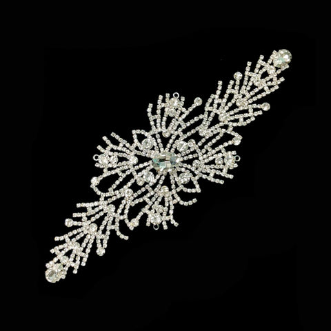 Silver Crystal Rhinestone Motif Applique on Metal Setting, XH-118