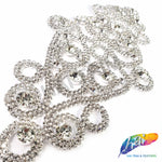 Silver Crystal Rhinestone Motif Applique on Metal Setting, YH-073
