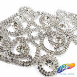 Silver Crystal Rhinestone Motif Applique on Metal Setting, YH-073