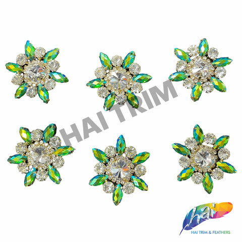 SALE! Fancy Color Rhinestone Flower Applique on Metal Setting (sold per piece), YH-083