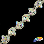 1 1/8" Fancy Wavy Teardrop Rhinestone Trim, YH-088