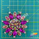 SALE! Fancy Colored Rhinestone Flower Applique on Metal Setting, YH-097