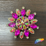 SALE! Fancy Colored Rhinestone Flower Applique on Metal Setting, YH-097