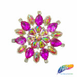 SALE! Fancy Colored Rhinestone Flower Applique on Metal Setting, YH-097