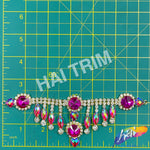 SALE! Fancy Colored Rhinestone Motif Applique with Dangling Rhinestones on Metal Setting YH-102