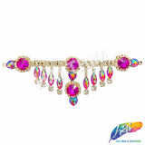 SALE! Fancy Colored Rhinestone Motif Applique with Dangling Rhinestones on Metal Setting YH-102