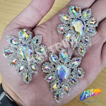 SALE! Fancy Teardrop Flower Rhinestone Applique on Metal Setting, YH-107