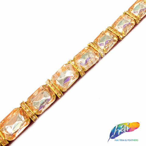 SALE! 5/8" Rose Gold/Peach Octagon Rhinestone Trim, ACR-032