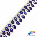 SALE! 1 1/4" 2-row Dangling Matte Color Teardrop Rhinestone Trim Fringe, ACR-20-1