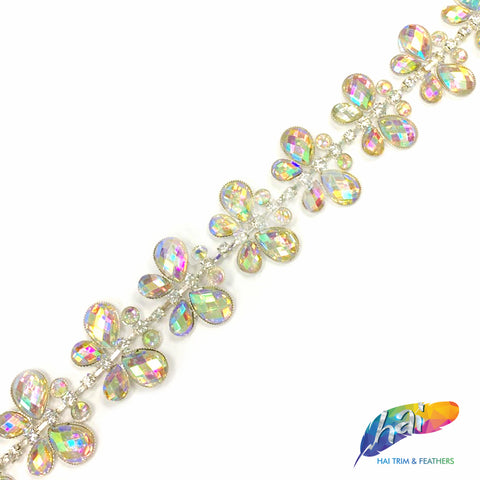 SALE! 1 1/2" Crystal AB Butterfly Rhinestone Trim, ACR-031
