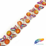 SALE! 1" Multi-stone Leaf Rhinestone Trim, ACR-035