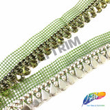 SALE! 5/8" Colored Teardrop Rhinestone Trim with Side Mesh Net, QL-141