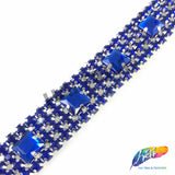 SALE! 3/4" 4-row Colored Rhinestone Trim with Square Stones, QL-140