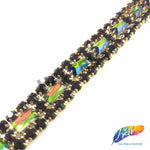 SALE! 5/8" 3-row Colored Rhinestone Trim with Rectangle Stones, QL-147
