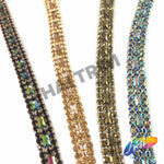 SALE! 5/8" 3-row Colored Rhinestone Trim with Rectangle Stones, QL-147