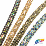 SALE! 5/8" 3-row Colored Rhinestone Trim with Rectangle Stones, QL-147