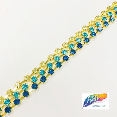 SALE! 5/8'' 3-row Tricolor Rhinestone Cupchain Trim, CST-50