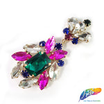 Multicolored Glass Rhinestone Applique on Gold Metal Setting, YH-256