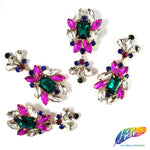 Multicolored Glass Rhinestone Applique on Gold Metal Setting, YH-256