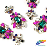 Multicolored Glass Rhinestone Applique on Gold Metal Setting, YH-256