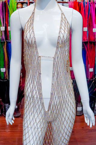 Crystal AB/Gold Rhinestone Cupchain Dress, RD-001