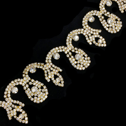 1 1/4" Gold/Crystal Dangling Rhinestone Trim, RT-060