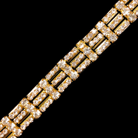 1/2" Gold/Crystal Triple Bar Crystal Rhinestone Trim, RT-062