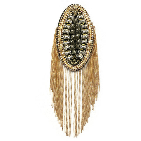 Studded Rhinestone Epaulet with Ball Chain Tassel, EP-031 (sold per piece)