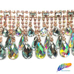 3 1/4" Rose Gold AB Teardrop Rhinestone Fringe, RF-100