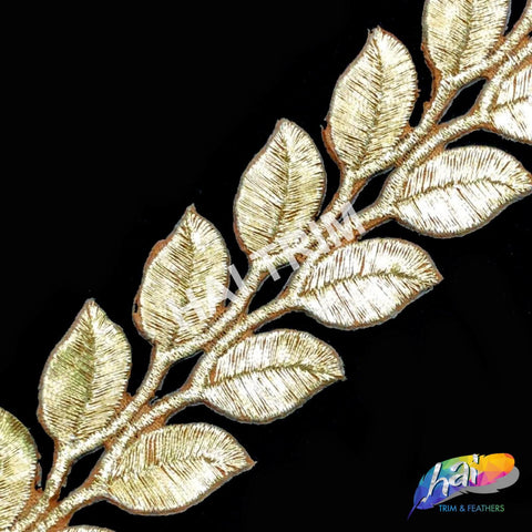 1 1/2" Metallic Leaf Embroidered Trim, EMB-017