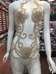 Rhinestone Flower Bodice Applique with Rhinestone Cupchain Fringe, RCN-002