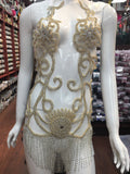 Rhinestone Flower Bodice Applique with Rhinestone Cupchain Fringe, RCN-002