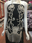 Rhinestone Flower Bodice Applique with Rhinestone Cupchain Fringe, RCN-002