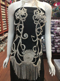Rhinestone Flower Bodice Applique with Rhinestone Cupchain Fringe, RCN-002