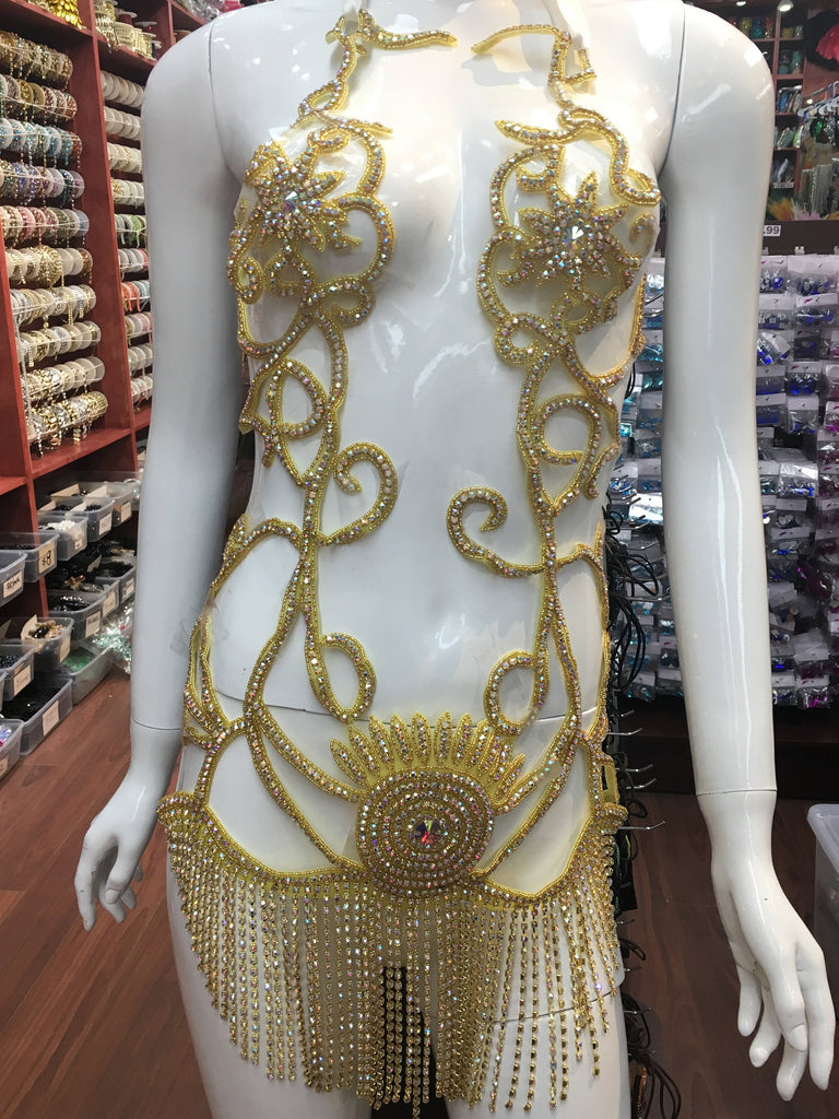 Gold Rhinestone Applique With Chains For Costume, Body Jewelry Fringe,  Shoulder Necklace Couture & Dance Costume - Yahoo Shopping