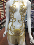 Rhinestone Flower Bodice Applique with Rhinestone Cupchain Fringe, RCN-002