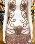Rhinestone Flower Bodice Applique with Rhinestone Cupchain Fringe, RCN-002
