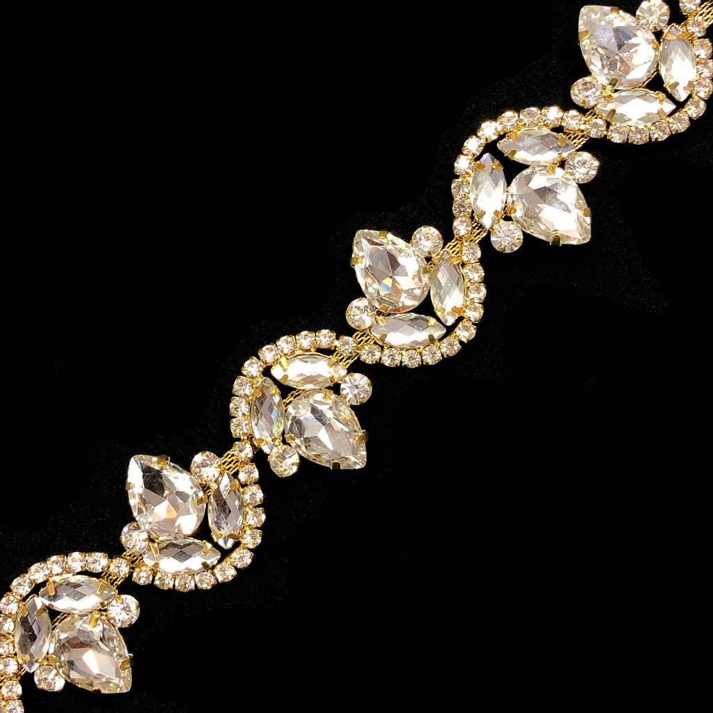 HIR-7018 Rhinestone and Ivory Pearl Chain, Hot Fix Trim, 3/8 - Sold by the  yard