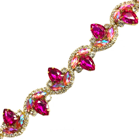 1 1/8" Fancy Wavy Teardrop Rhinestone Trim, YH-088