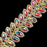 SALE! 1 1/2” 2-row Red AB Navette Iridescent Fancy Rhinestone Trim, YH-096