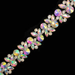 1 1/4" Fancy Colored Flower Rhinestone Trim, YH-200