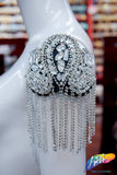 Beaded Rhinestone Epaulet with Rhinestone Cupchain Fringe, EP-032 (sold per piece)
