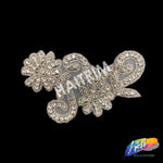 Silver Crystal Beaded Rhinestone Flower Motif Applique, RA-010
