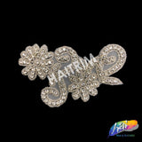 Silver Crystal Beaded Rhinestone Flower Motif Applique, RA-010