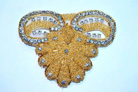 SALE! Gold Beaded Rhinestone Applique, RA-014