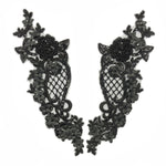 Beaded Lace Flower Applique with Rhinestones, LAP-38