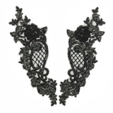 Beaded Lace Flower Applique with Rhinestones, LAP-38