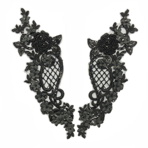 Beaded Lace Flower Applique with Rhinestones, LAP-38